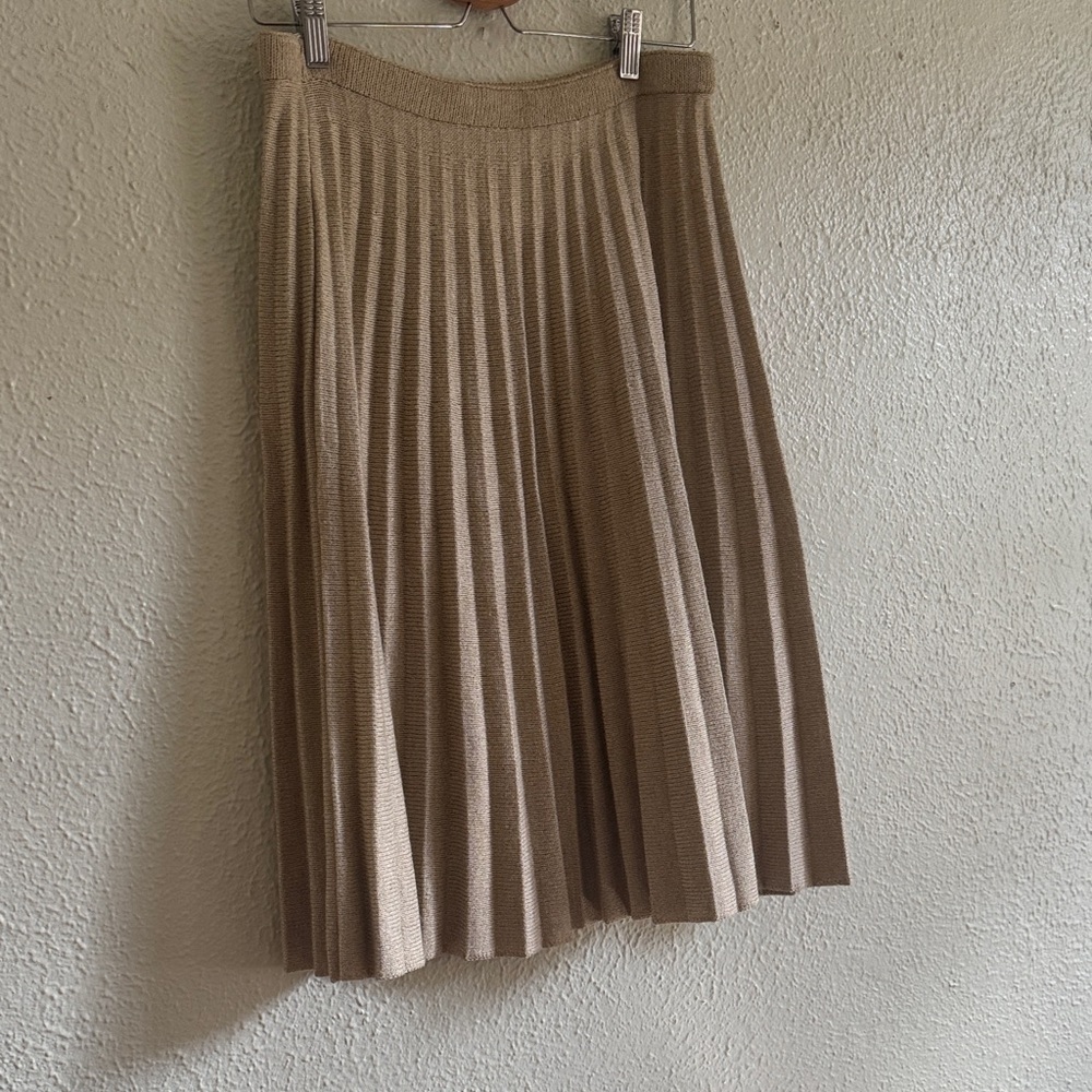 Neutral Pleated Midi Skirt - Beige